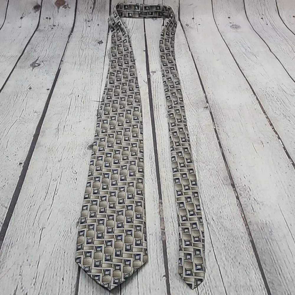Vintage Pierre Cardin Silk Grey Square Print Tie